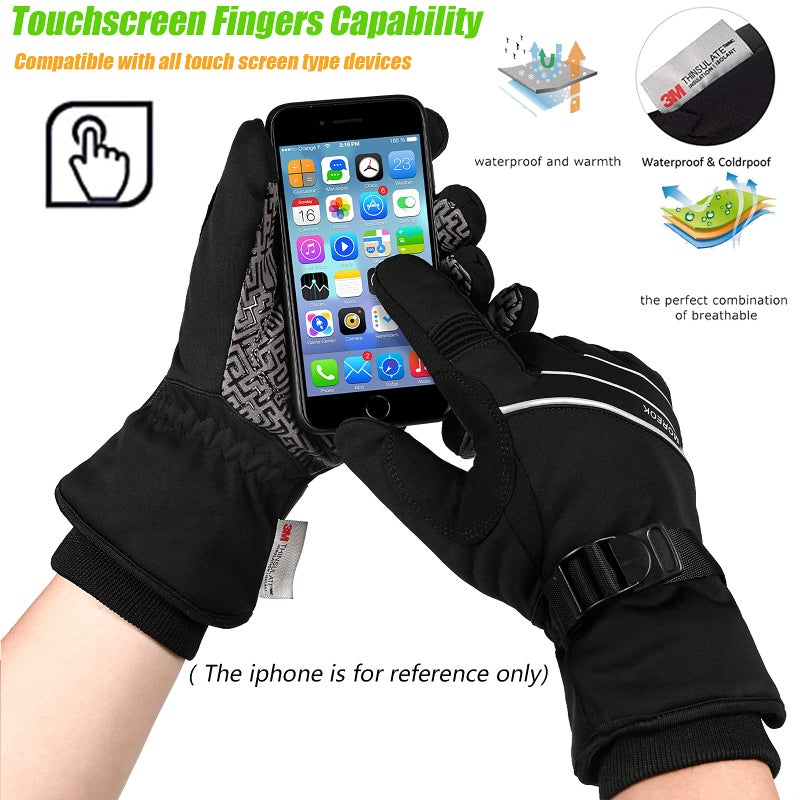 MOREOK Waterproof & Windproof -30Â°F Winter Gloves for Men/Women, 3M Thinsulate Thermal Gloves Touch Screen Warm Gloves for Skiing,Cycling,Motorcycle,Running-Black-XL - Image 5